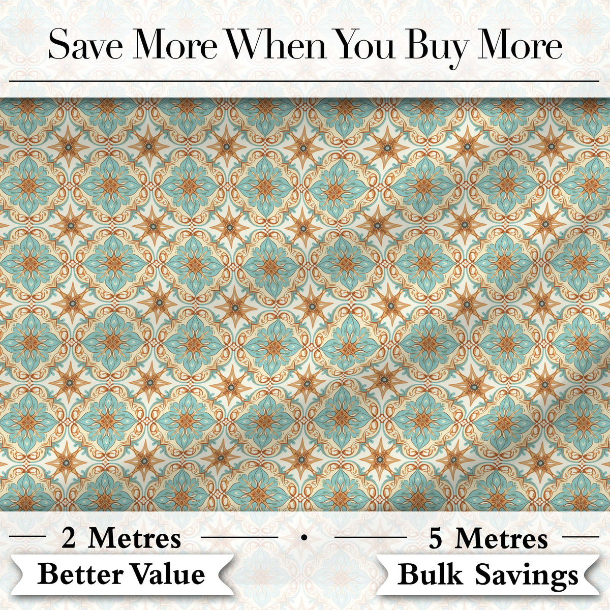Muted Blue Green Vintage Tile Floral Seamless Pattern Digital Print Fabric by the Metre UK Sewing Quilting Textile