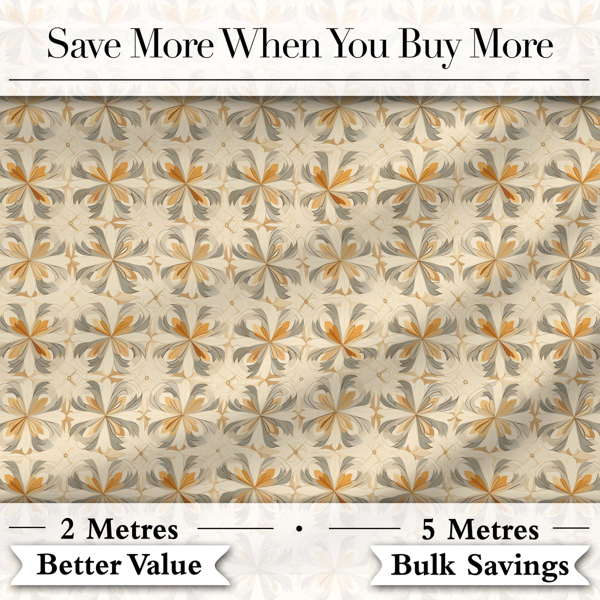 Neutral Beige and Ochre Elegant Floral Tile with Subtle Vintage Symmetry Digital Print Fabric by the Metre UK Sewing Quilting Textile