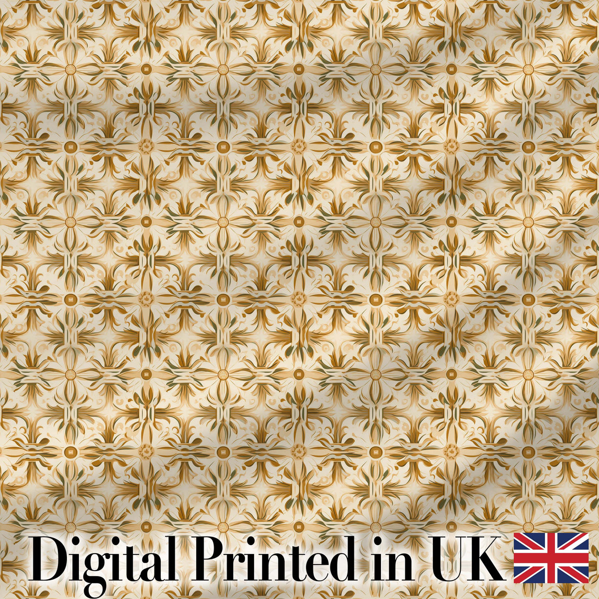 Golden Brown Ornate Floral Tile Pattern with Classic Symmetrical Design Digital Print Fabric by the Metre UK Sewing Quilting Textile