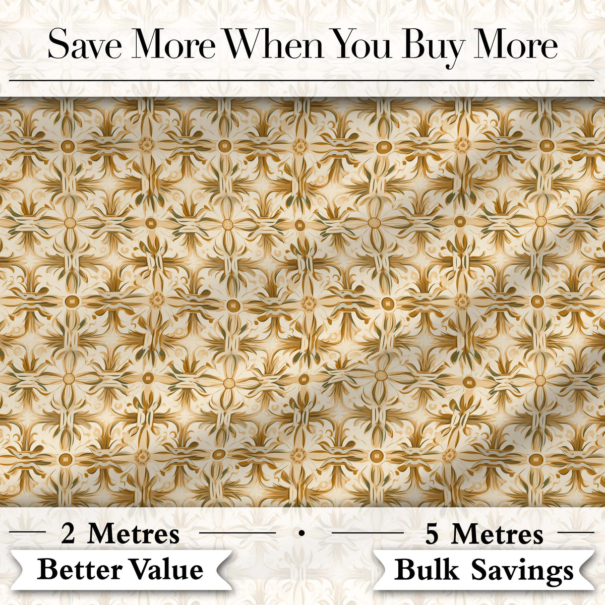 Golden Brown Ornate Floral Tile Pattern with Classic Symmetrical Design Digital Print Fabric by the Metre UK Sewing Quilting Textile
