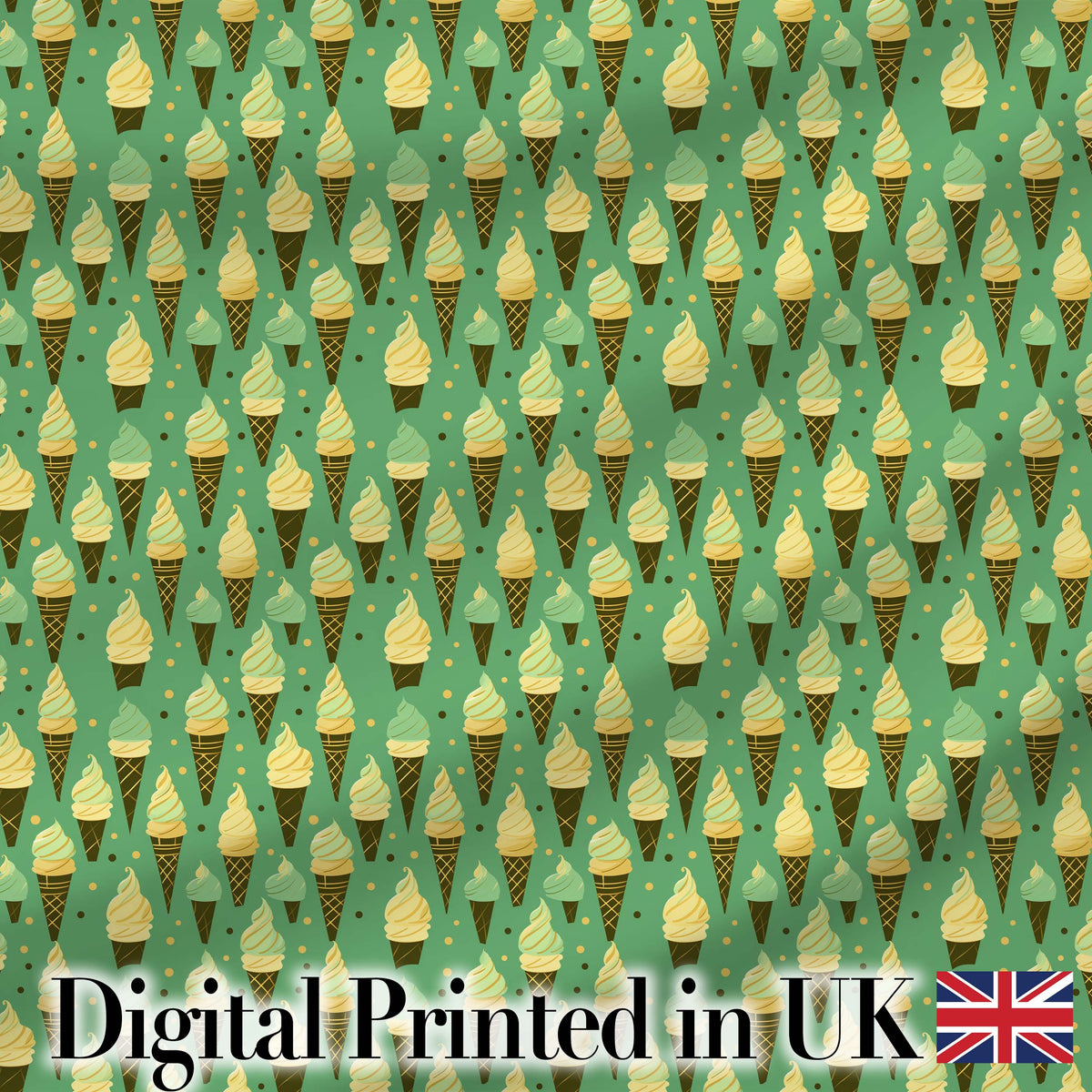 Vintage Mint Green Ice Cream Cones Seamless Pattern Sweet Dessert Digital Print Fabric by the Metre UK Sewing Quilting Textile