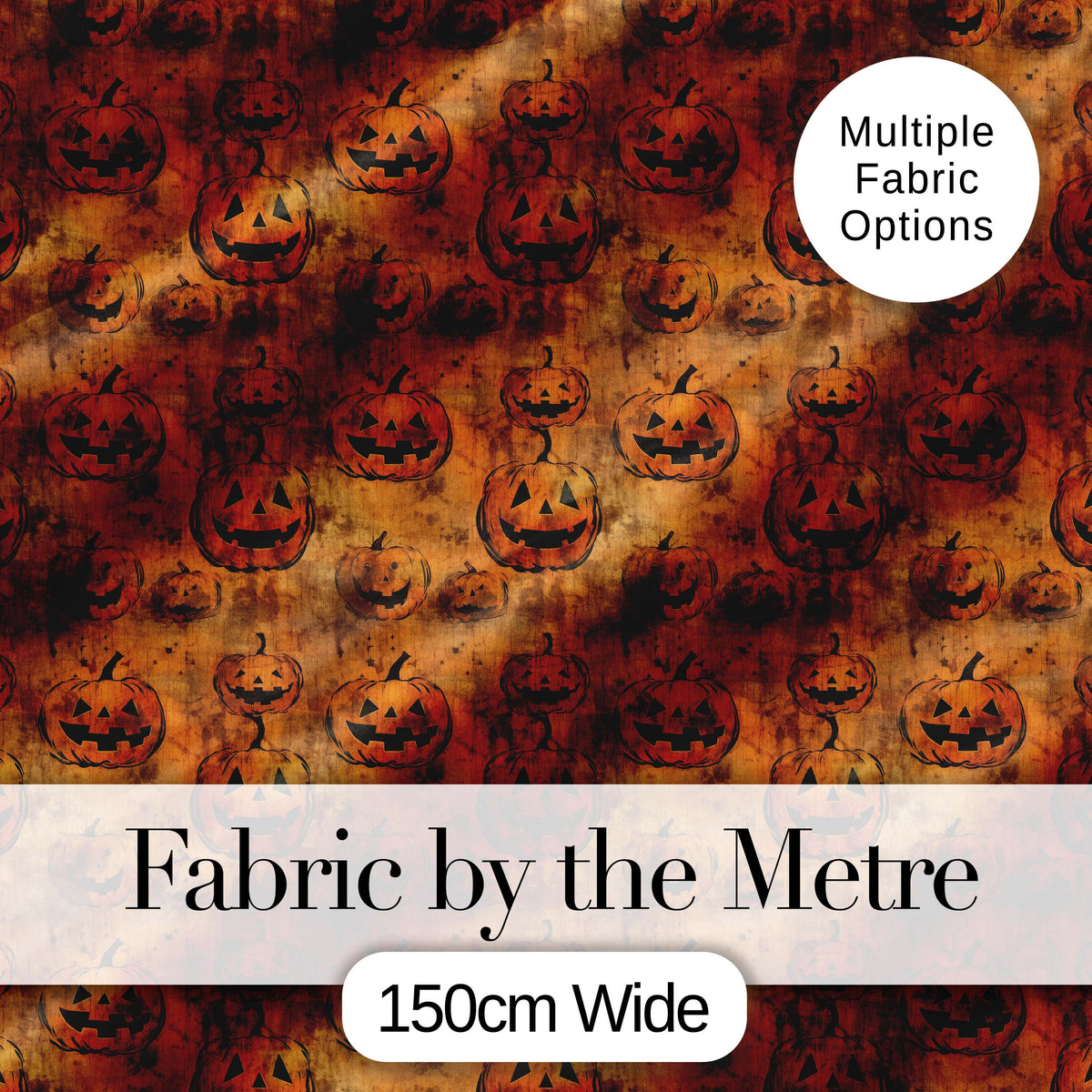 Vintage Halloween Jack O Lantern Pumpkin Pattern on Distressed Orange Background Digital Print Fabric by the Metre UK Sewing Quilting Textile