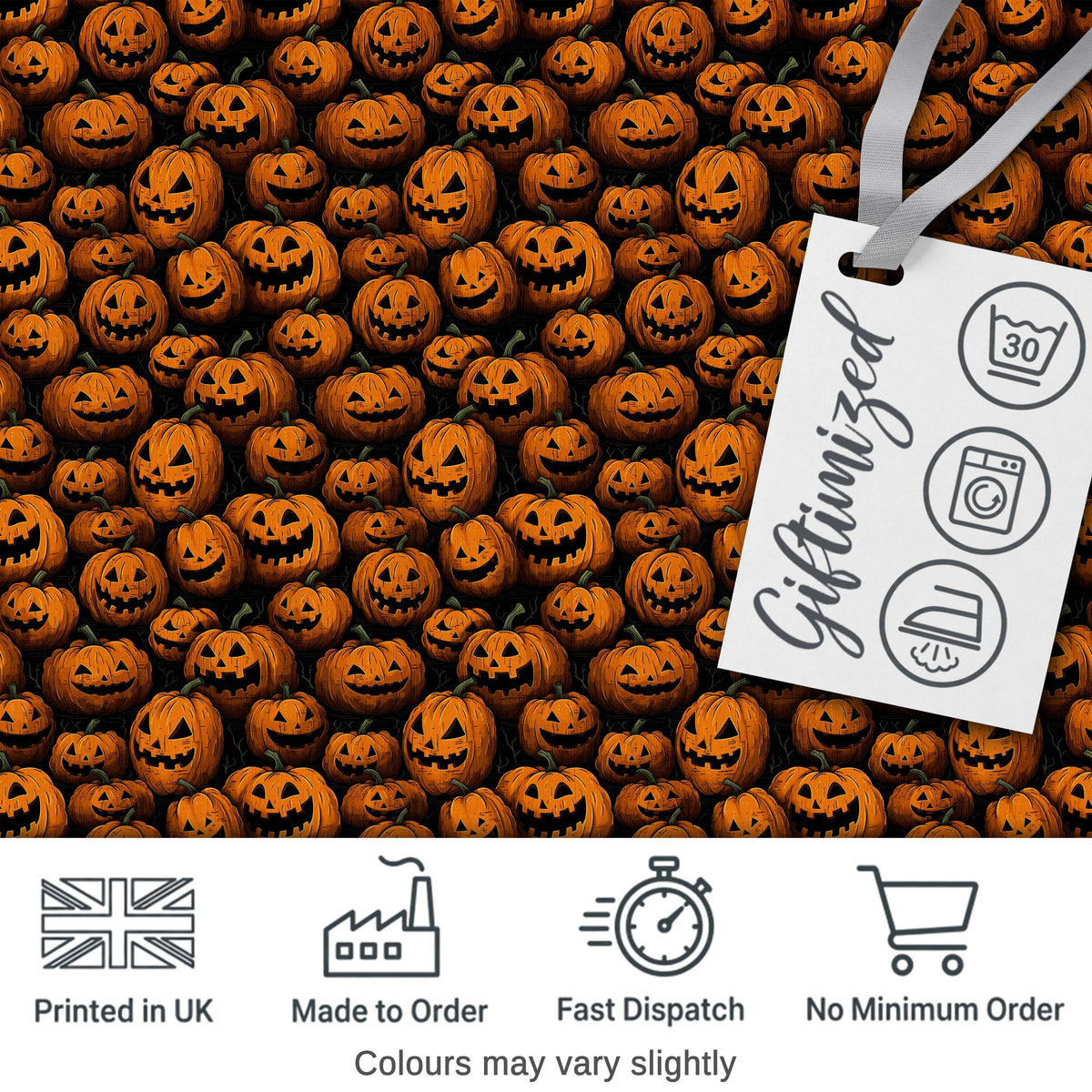 Dense Halloween Pumpkin Crowd on Black Background Bold Seasonal Pattern Digital Print Fabric by the Metre UK Sewing Quilting Textile