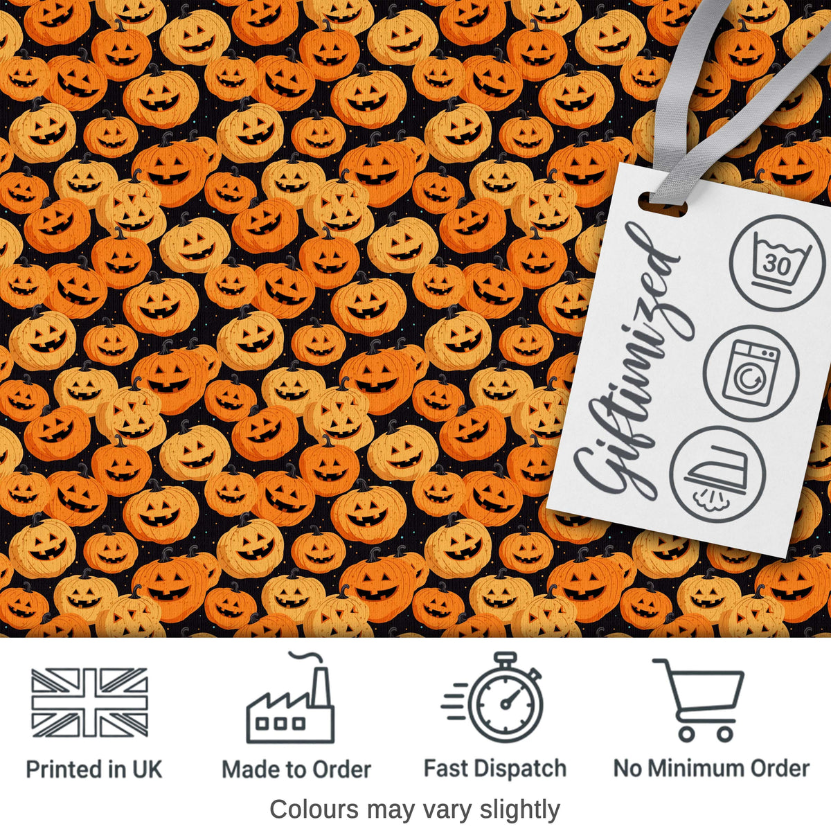 Cute Cartoon Pumpkin Toss Pattern on Dark Night Background Halloween Fabric Digital Print Fabric by the Metre UK Sewing Quilting Textile