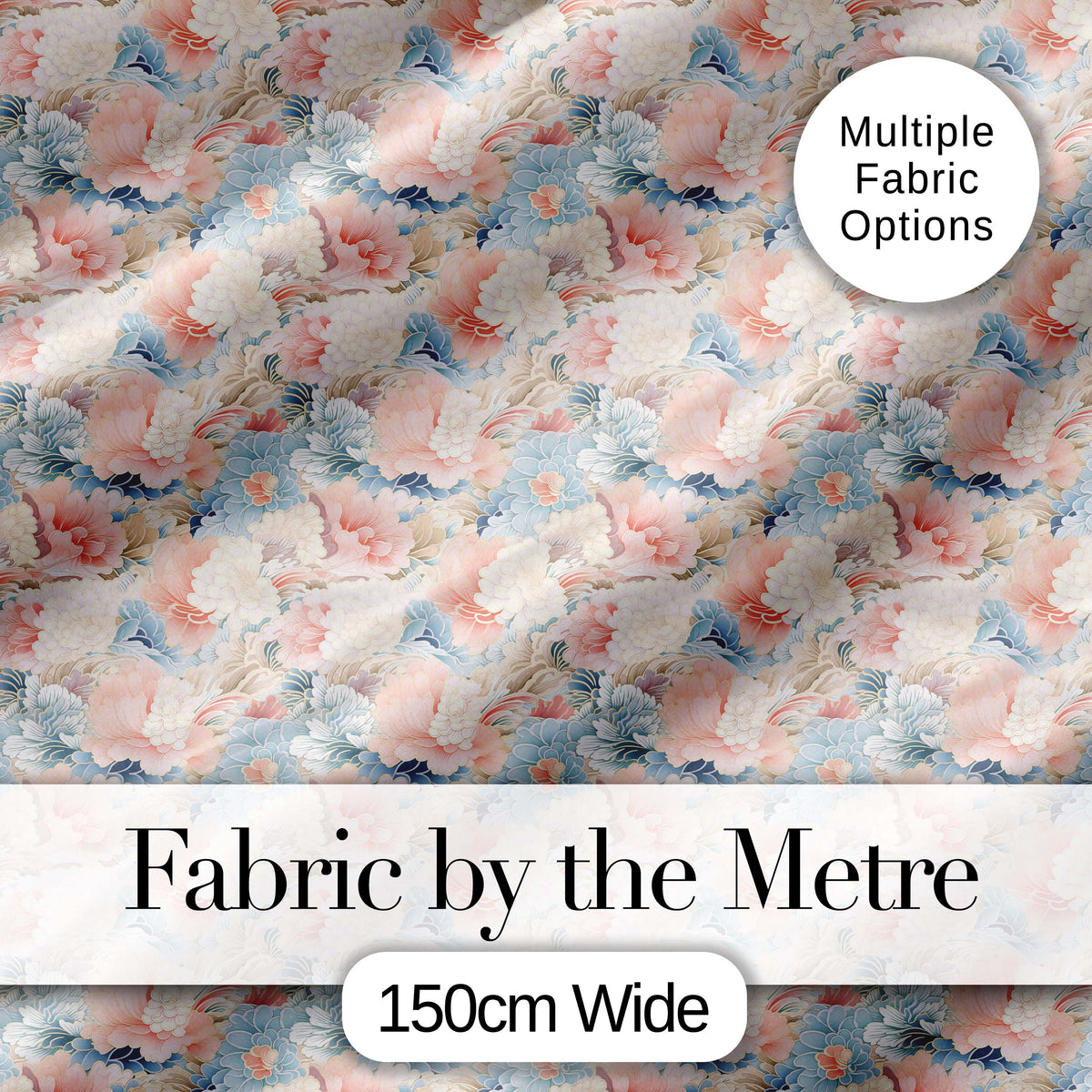 Soft Pastel Floral Garden with Blush and Blue Flowers Seamless Pattern Digital Print Fabric by the Metre UK Sewing Quilting Textile
