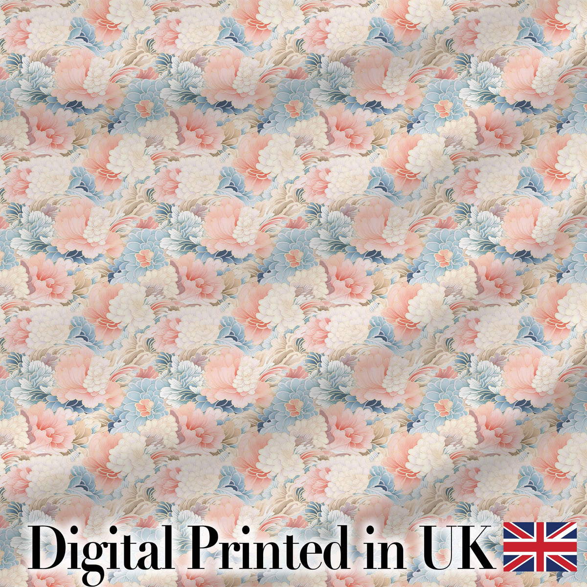 Soft Pastel Floral Garden with Blush and Blue Flowers Seamless Pattern Digital Print Fabric by the Metre UK Sewing Quilting Textile