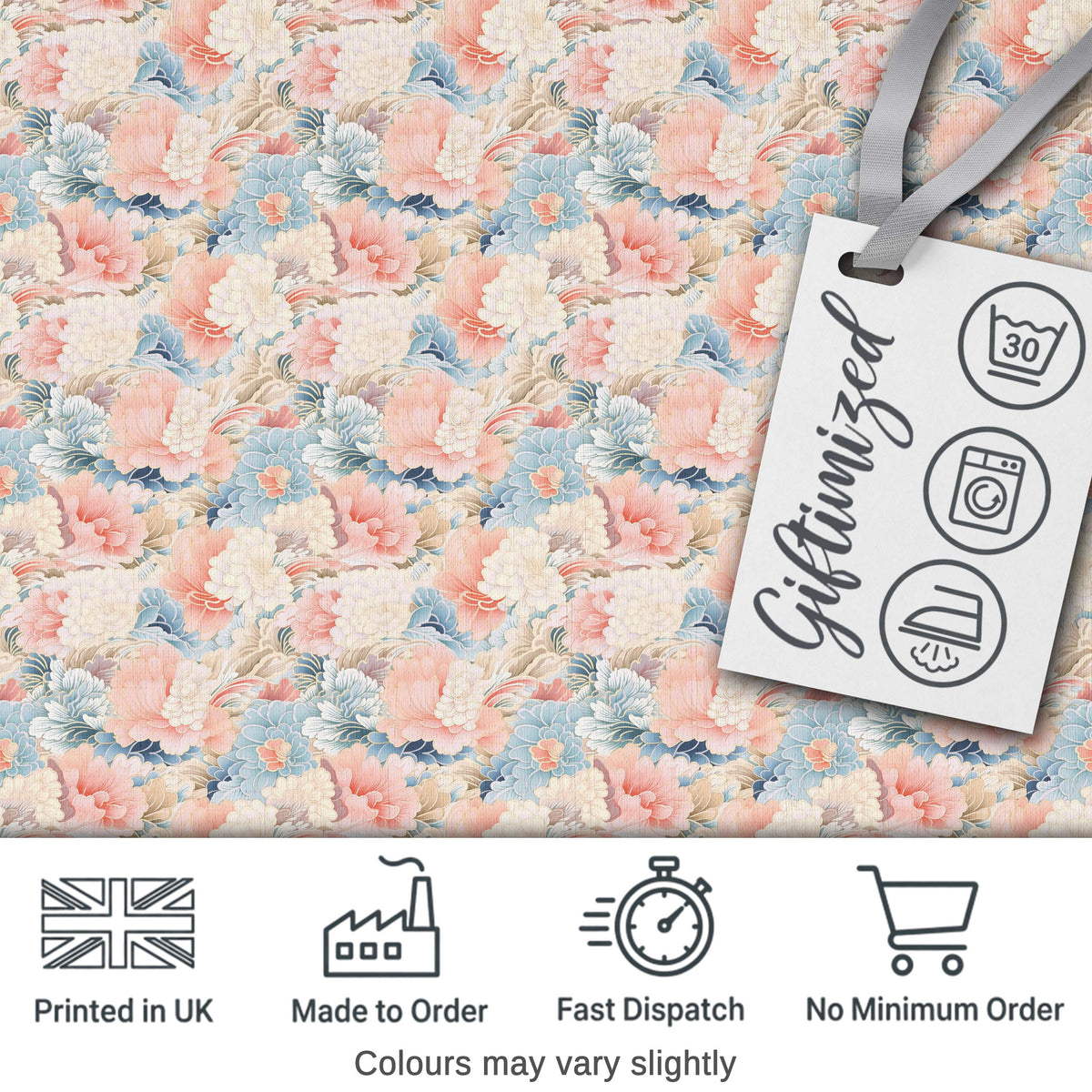Soft Pastel Floral Garden with Blush and Blue Flowers Seamless Pattern Digital Print Fabric by the Metre UK Sewing Quilting Textile