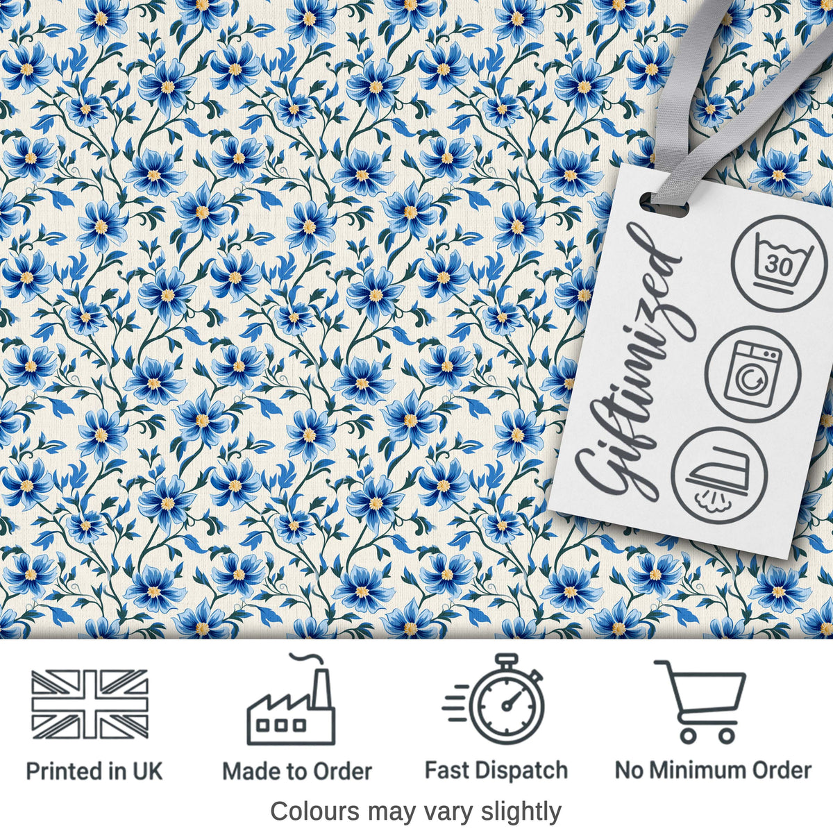 Classic Blue Floral Vine Pattern on Light Background Vintage Style Digital Print Fabric by the Metre UK Sewing Quilting Textile