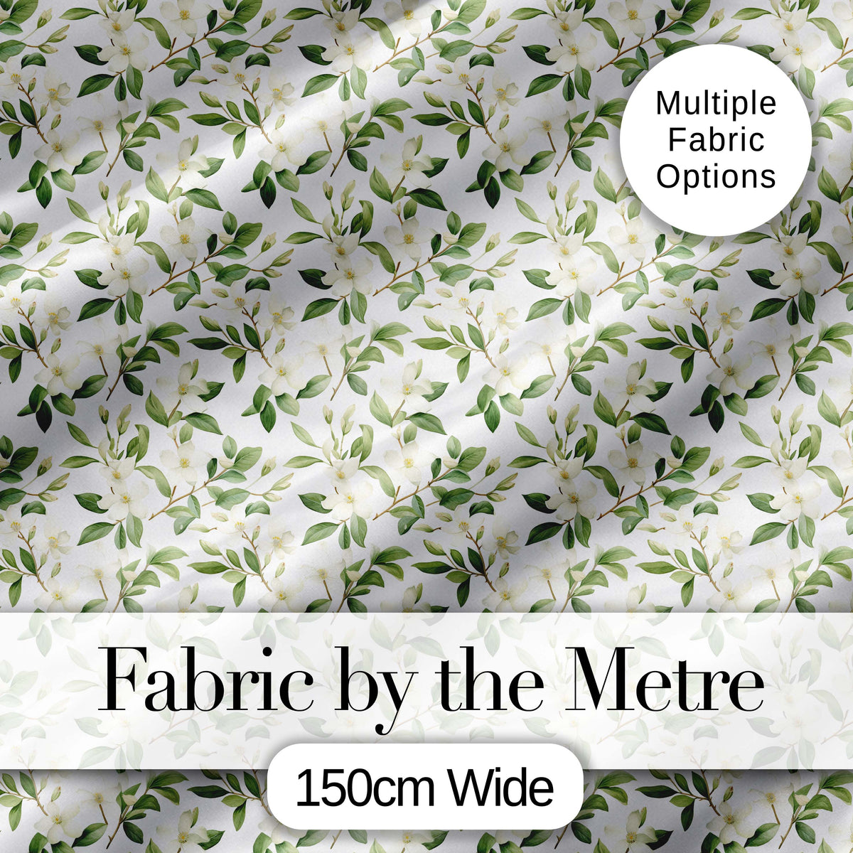 Elegant White Blossom Floral Branch Pattern on Soft Neutral Background Seamless Digital Print Fabric by the Metre UK Sewing Quilting Textile