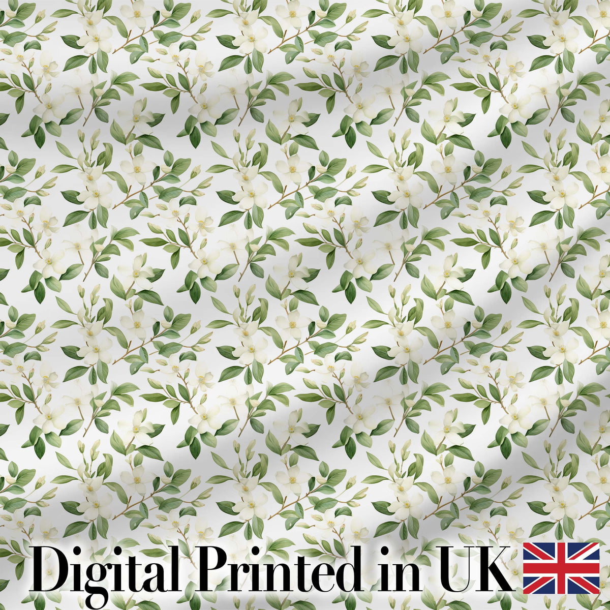 Elegant White Blossom Floral Branch Pattern on Soft Neutral Background Seamless Digital Print Fabric by the Metre UK Sewing Quilting Textile