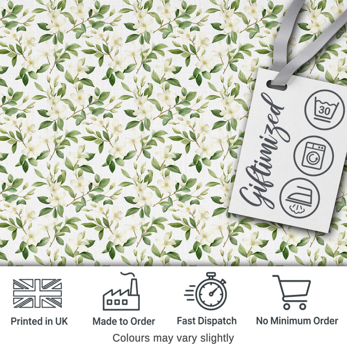 Elegant White Blossom Floral Branch Pattern on Soft Neutral Background Seamless Digital Print Fabric by the Metre UK Sewing Quilting Textile