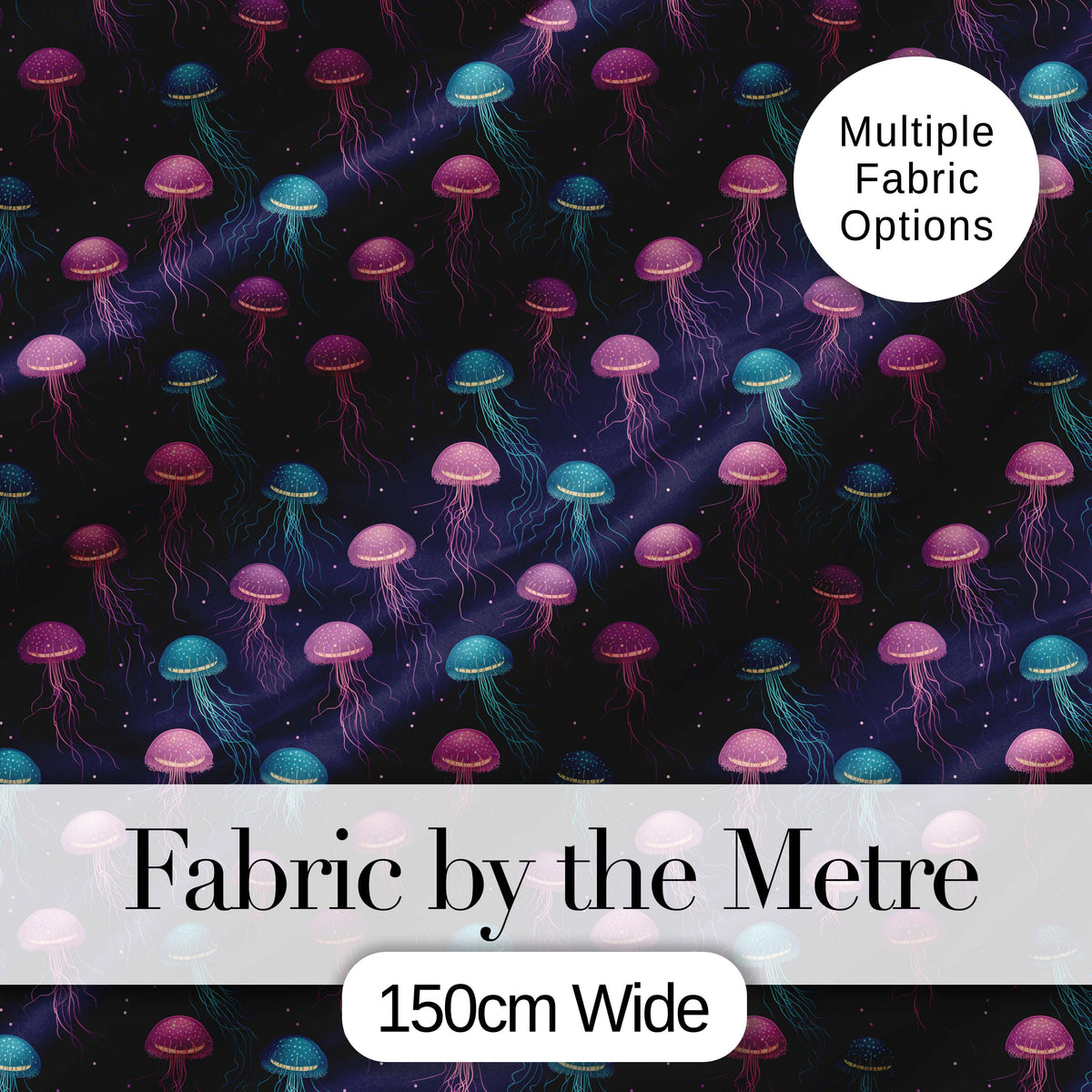Jellyfish Floating on Deep Purple Ocean Background Marine Digital Print Fabric by the Metre UK Sewing Quilting Textile