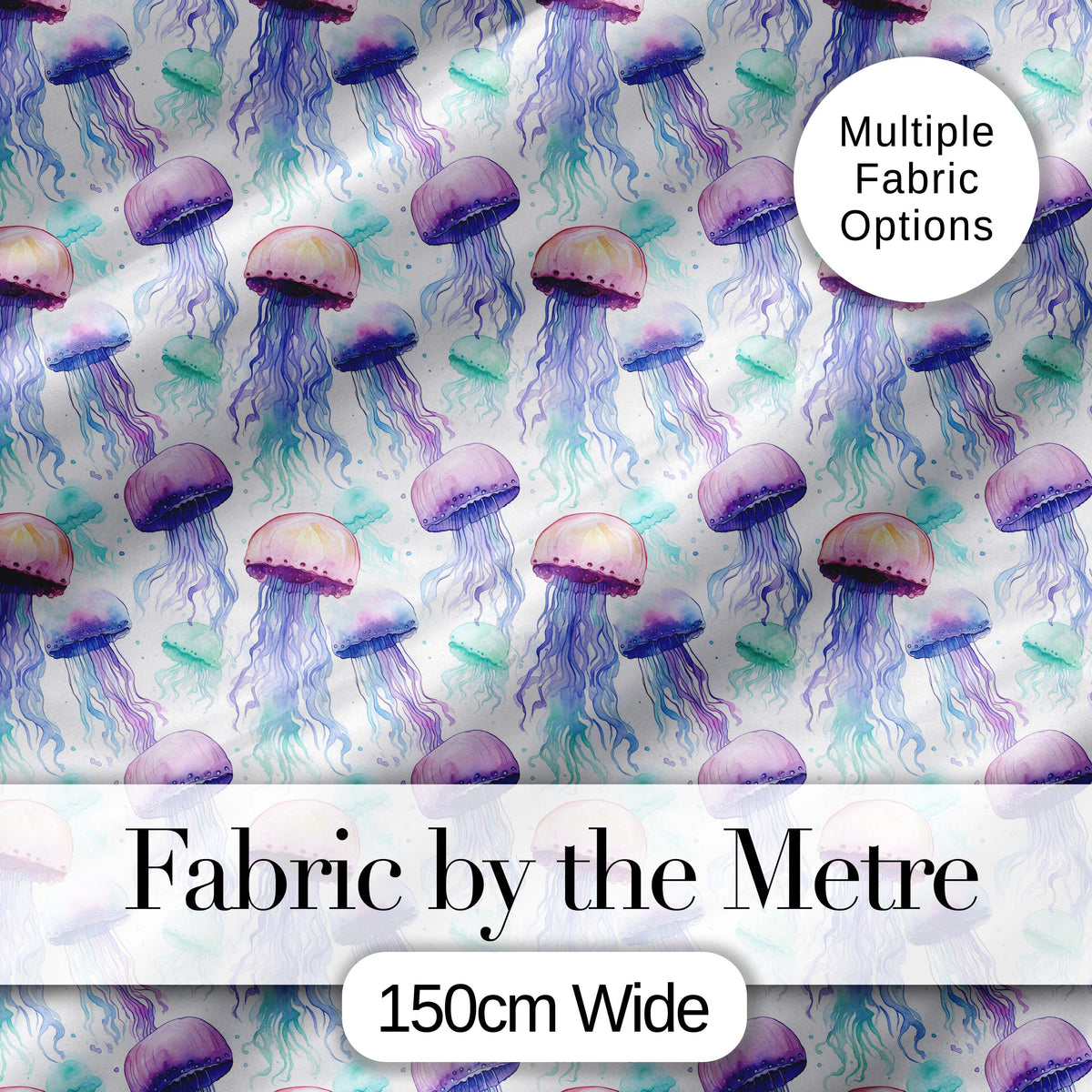 Soft Watercolor Jellyfish in Pastel Purple and Aqua Seamless Marine Pattern Digital Print Fabric by the Metre UK Sewing Quilting Textile