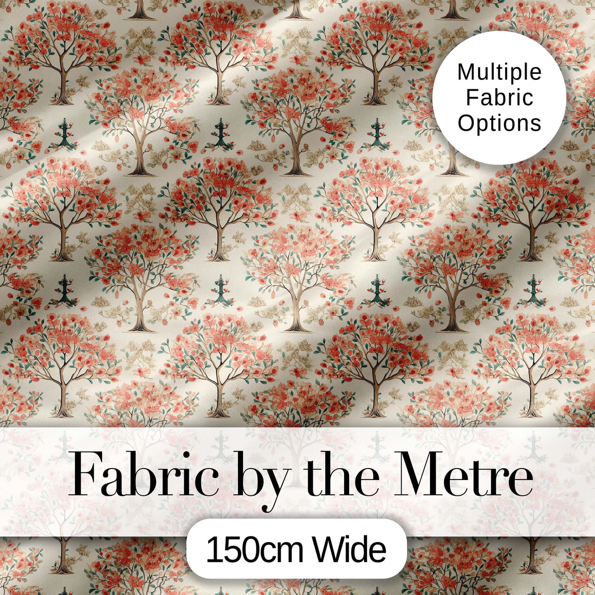 Vintage Style Blossom Trees with Birds Seamless Botanical Pattern Digital Print Fabric by the Metre UK Sewing Quilting Textile
