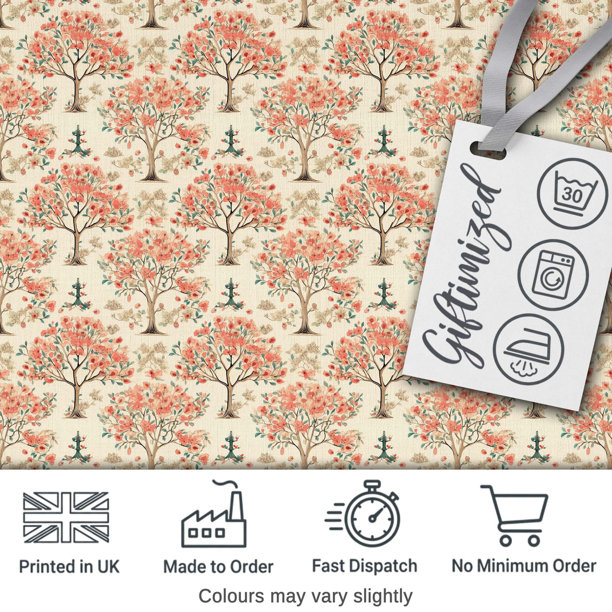 Vintage Style Blossom Trees with Birds Seamless Botanical Pattern Digital Print Fabric by the Metre UK Sewing Quilting Textile