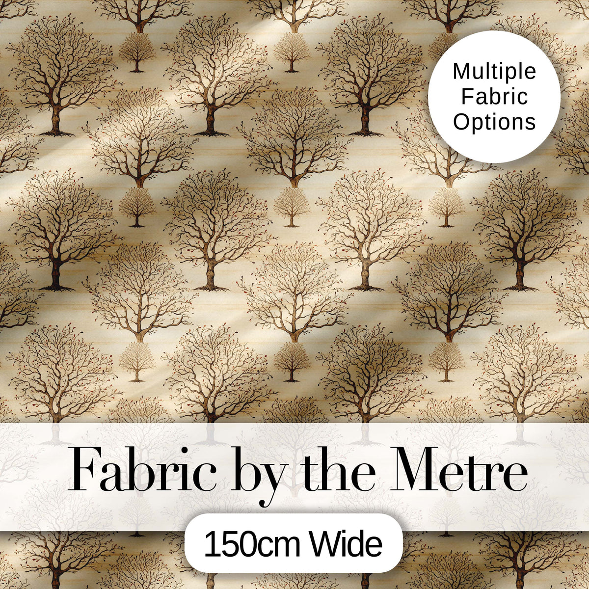 Rustic Bare Trees Woodland Seamless Pattern on Neutral Background Digital Print Fabric by the Metre UK Sewing Quilting Textile