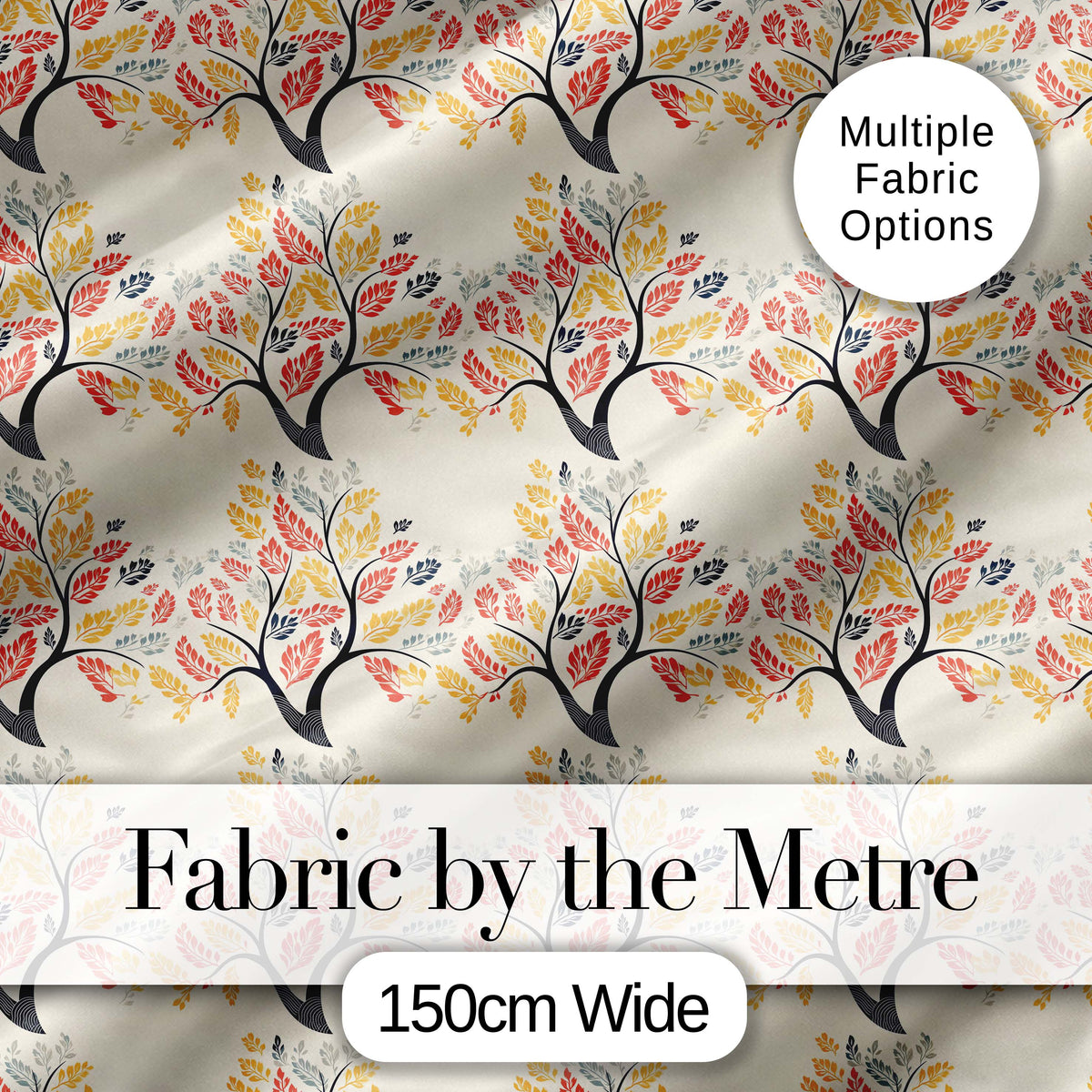 Decorative Branch Trees with Autumn Leaves Seamless Pattern Digital Print Fabric by the Metre UK Sewing Quilting Textile