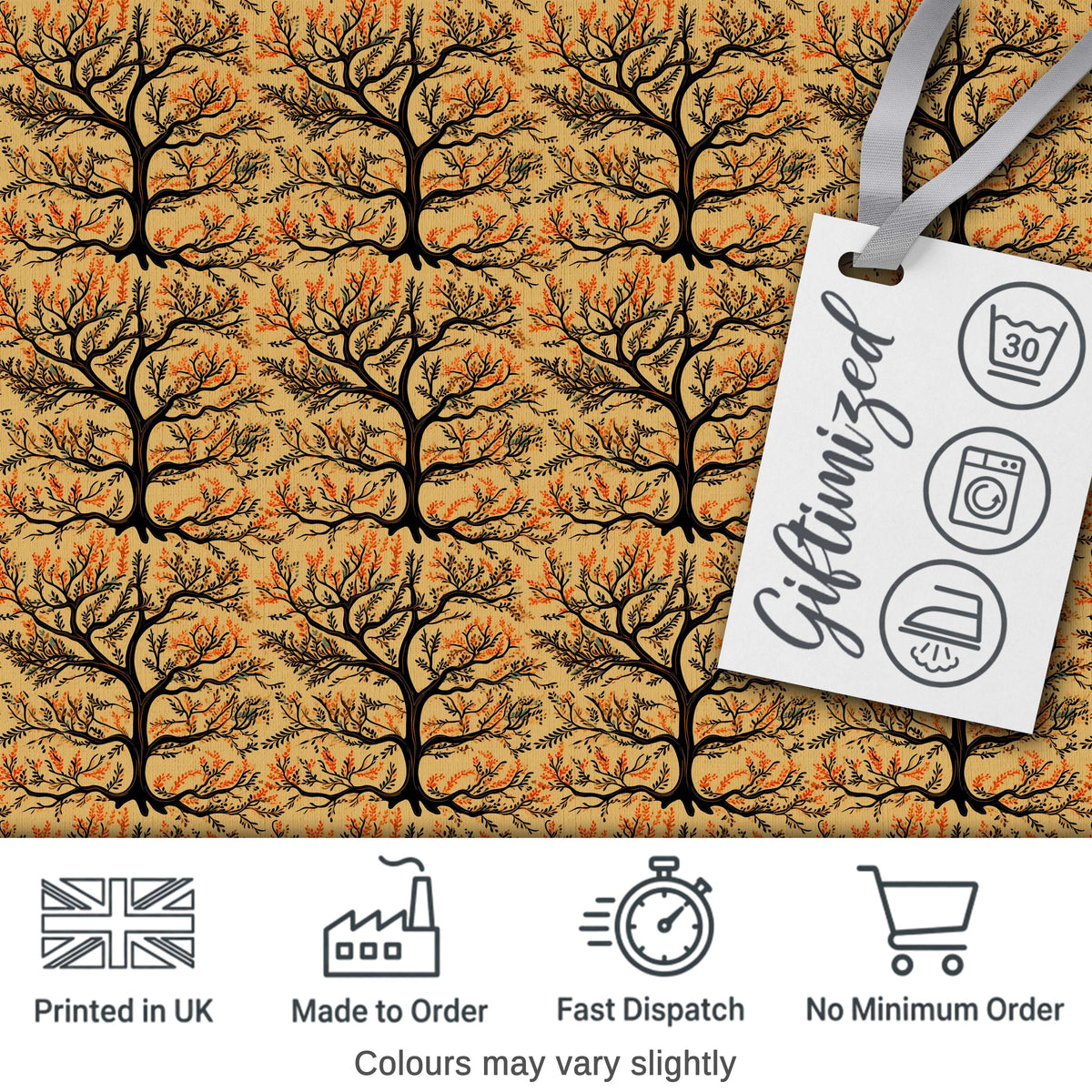 Autumn Branch Silhouette Tree Pattern in Warm Earthy Tones Digital Print Fabric by the Metre UK Sewing Quilting Textile