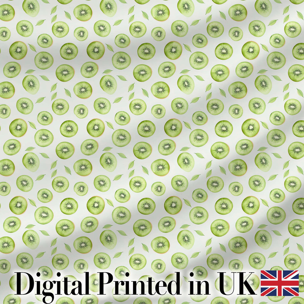 Kiwi Slice and Leaf Botanical Seamless Pattern on Light Background Digital Print Fabric by the Metre UK Sewing Quilting Textile