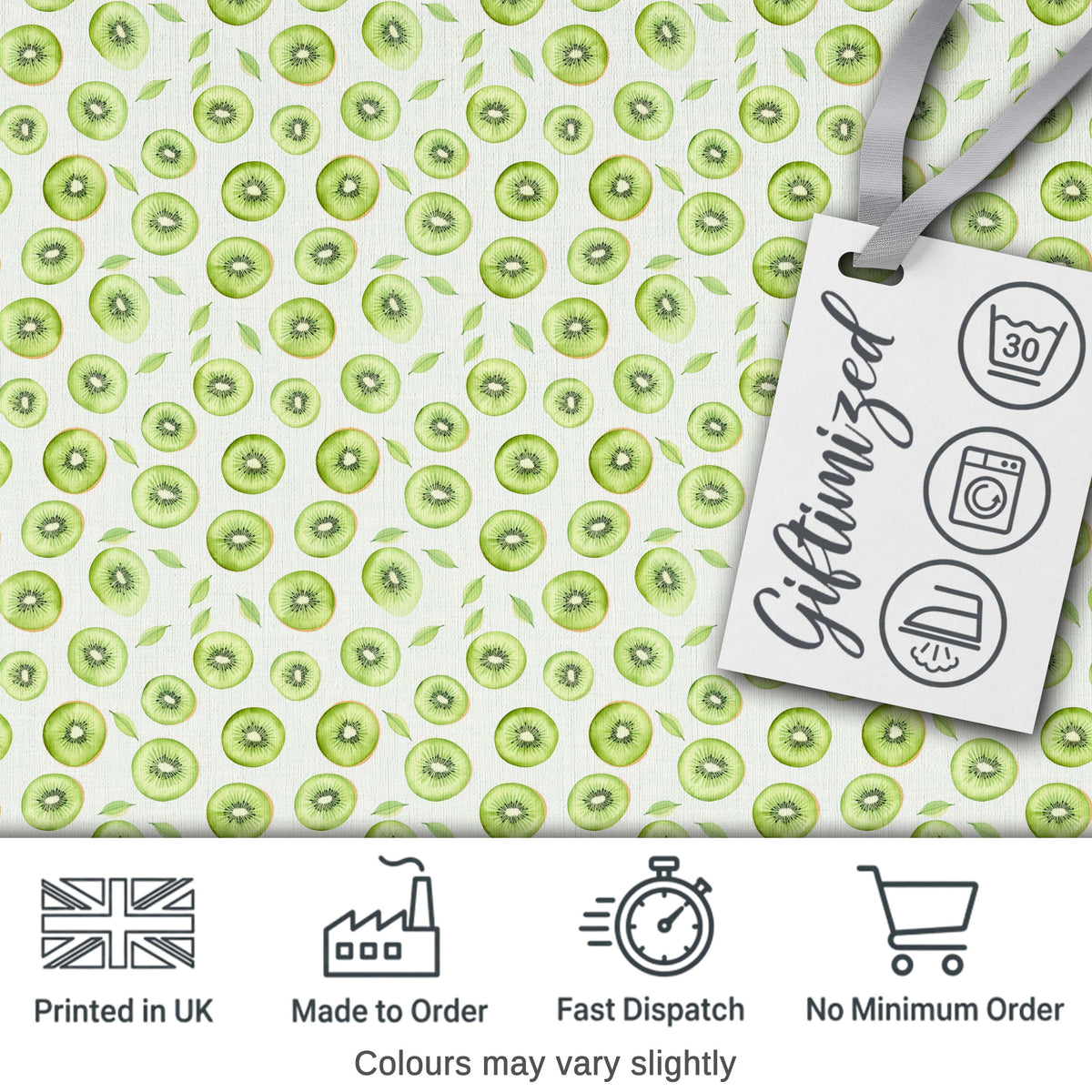 Kiwi Slice and Leaf Botanical Seamless Pattern on Light Background Digital Print Fabric by the Metre UK Sewing Quilting Textile