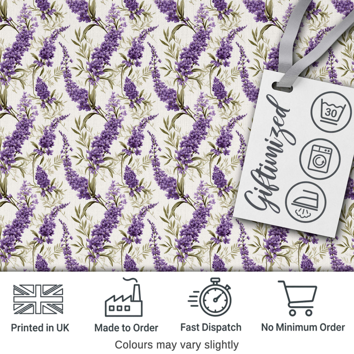 Elegant Lavender Sprigs Botanical Repeat on Soft Neutral Background Digital Print Fabric by the Metre UK Sewing Quilting Textile
