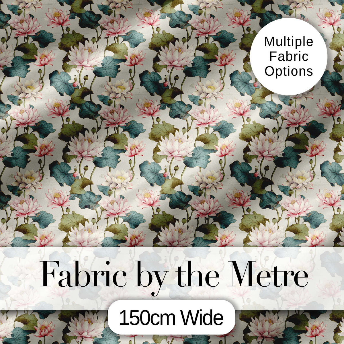 Classic Lotus Flower Pattern with Soft Pink Blooms and Green Leaves Digital Print Fabric by the Metre UK Sewing Quilting Textile