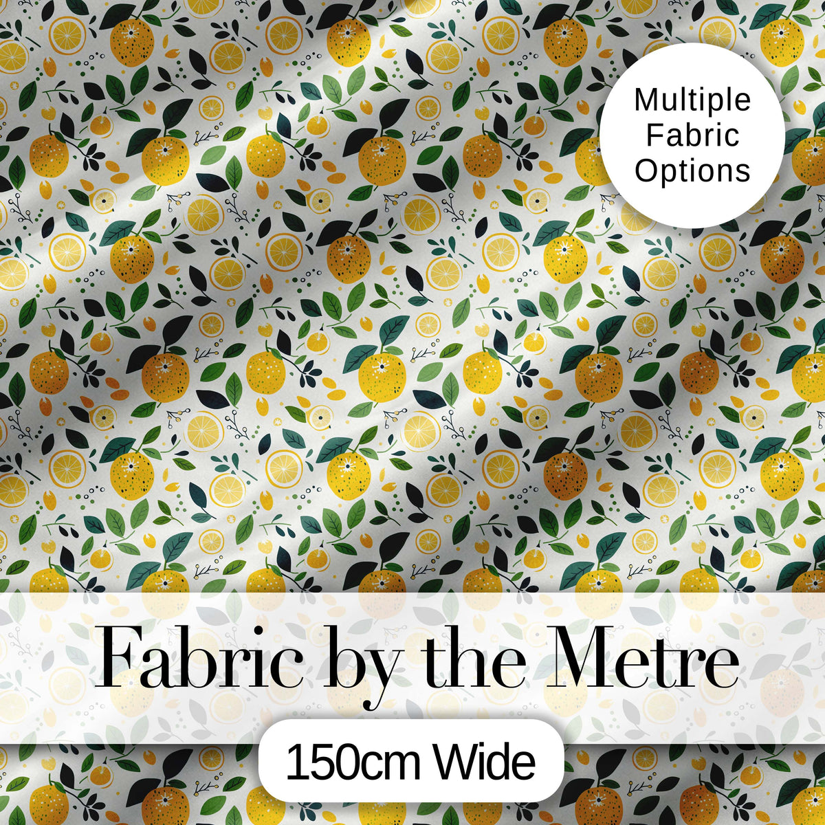Fresh Lemon Citrus Pattern with Leaves and Sliced Fruit Design Digital Print Fabric by the Metre UK Sewing Quilting Textile