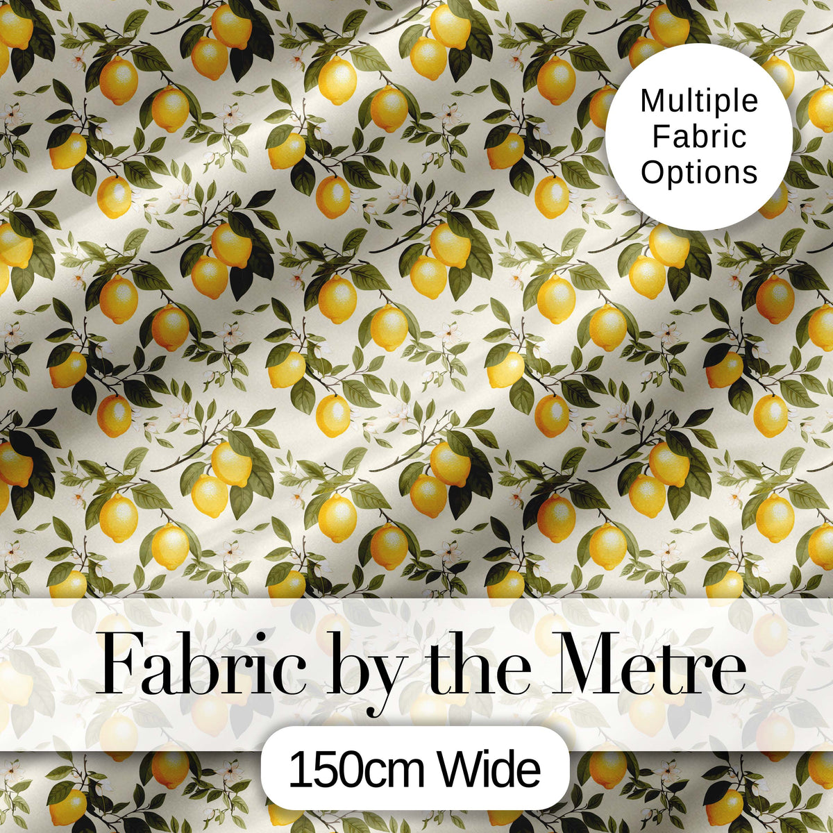 Classic Lemon Branch Pattern with Blossoms on Light Background Digital Print Fabric by the Metre UK Sewing Quilting Textile