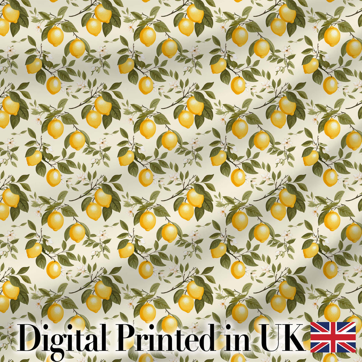 Classic Lemon Branch Pattern with Blossoms on Light Background Digital Print Fabric by the Metre UK Sewing Quilting Textile