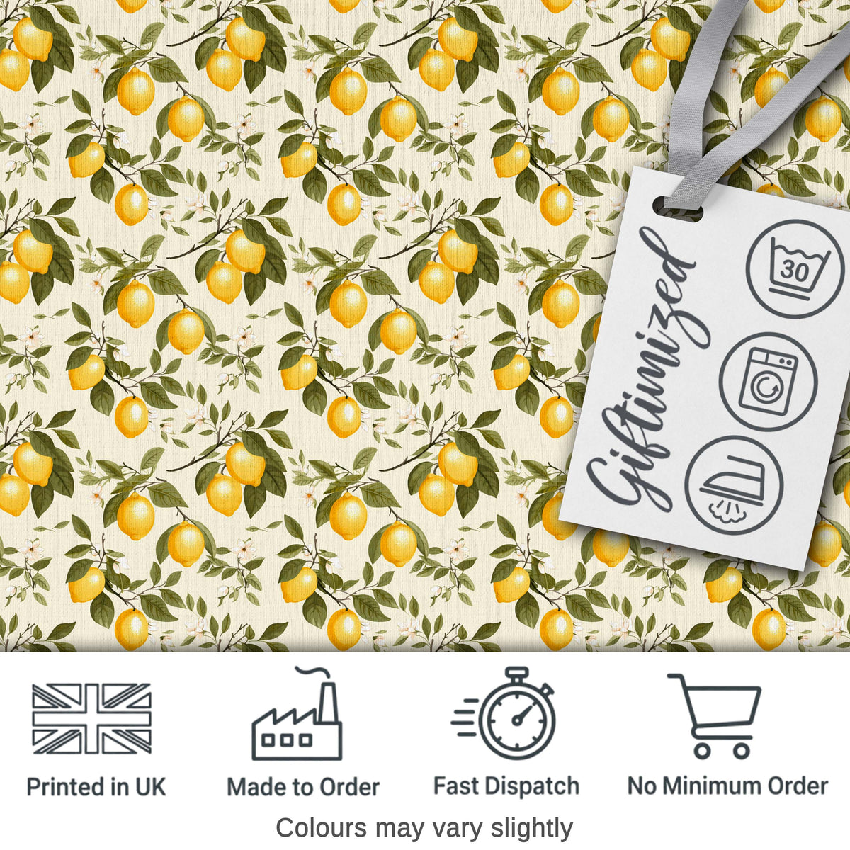 Classic Lemon Branch Pattern with Blossoms on Light Background Digital Print Fabric by the Metre UK Sewing Quilting Textile