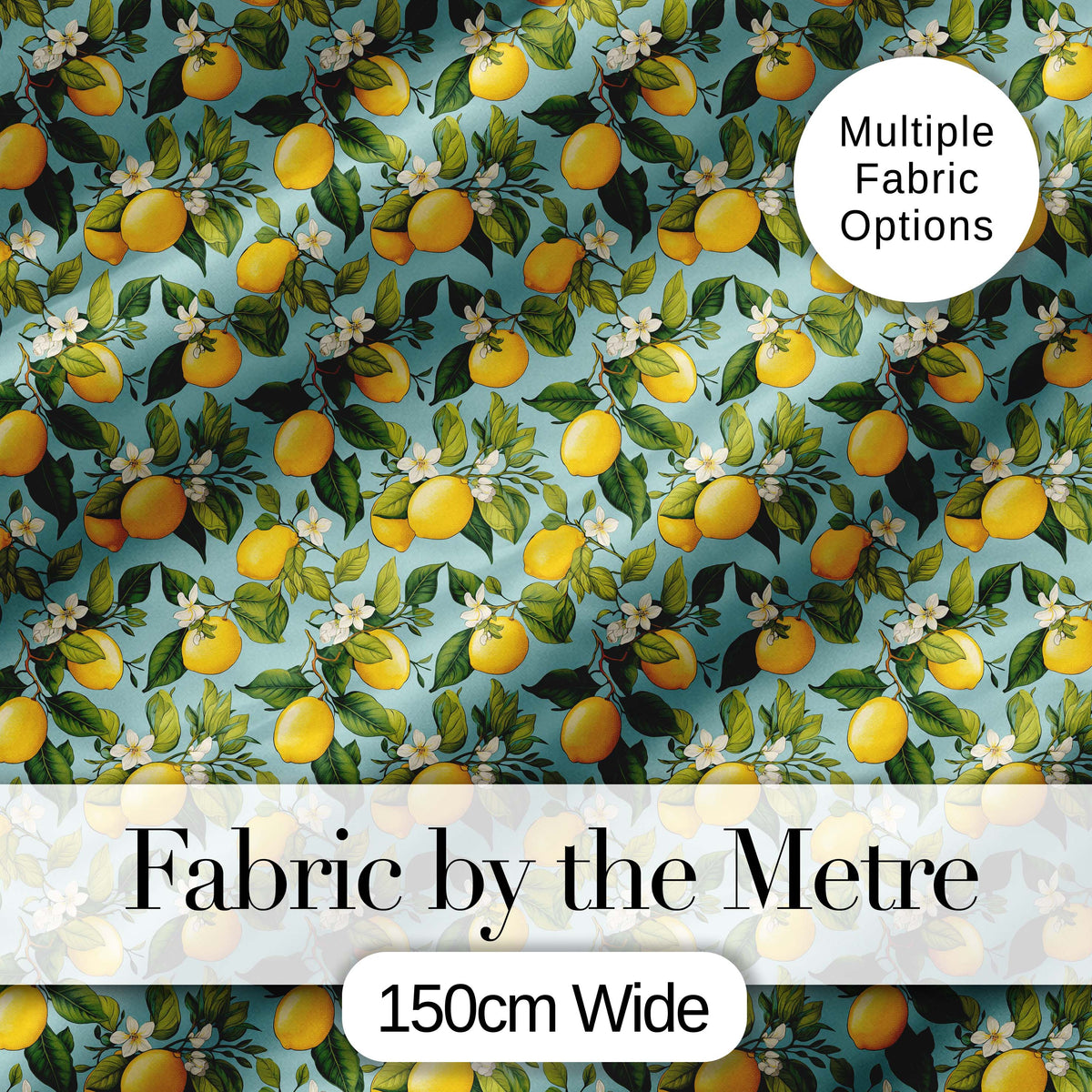 Vintage Lemon Tree Branches on Blue Background Botanical Seamless Pattern Digital Print Fabric by the Metre UK Sewing Quilting Textile