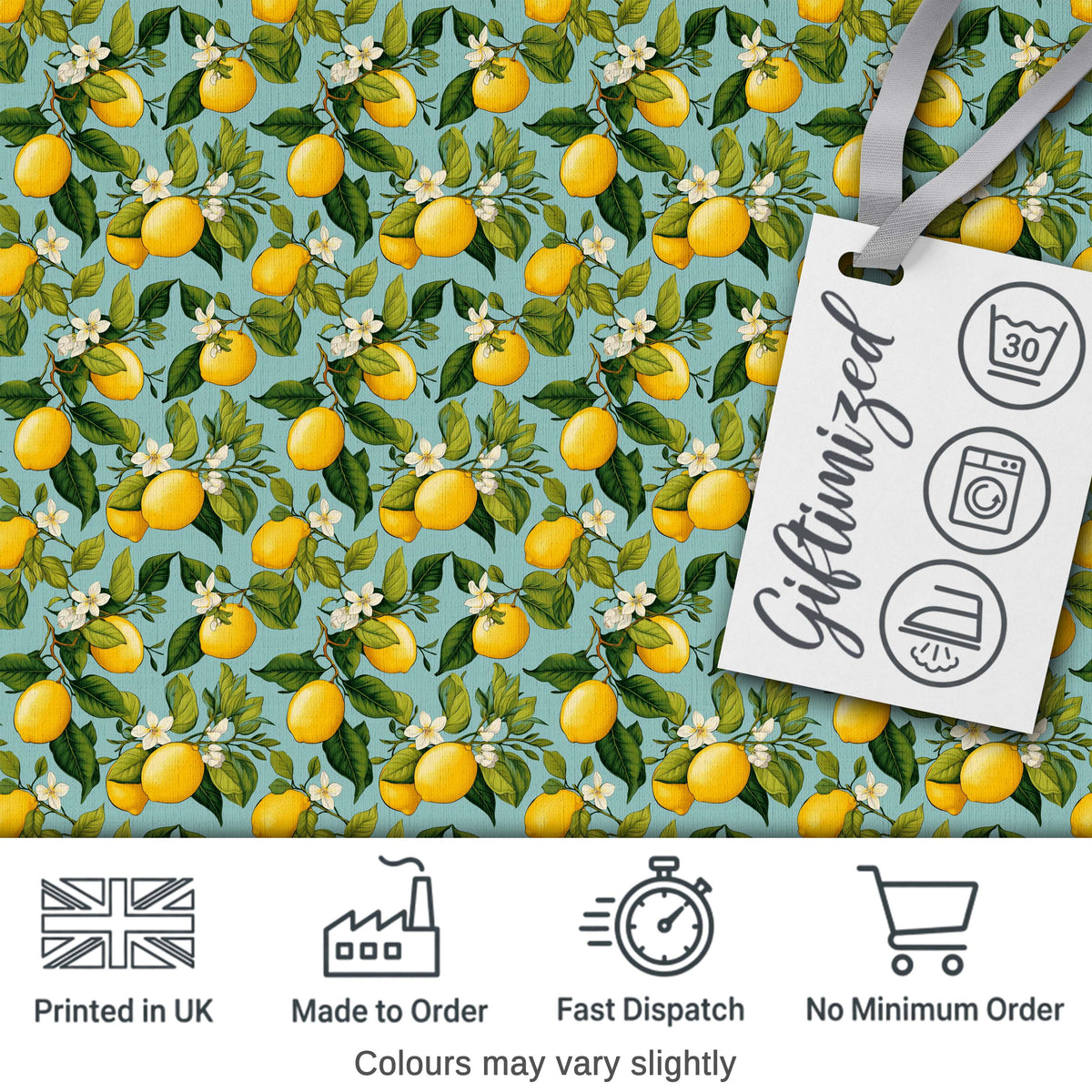 Vintage Lemon Tree Branches on Blue Background Botanical Seamless Pattern Digital Print Fabric by the Metre UK Sewing Quilting Textile