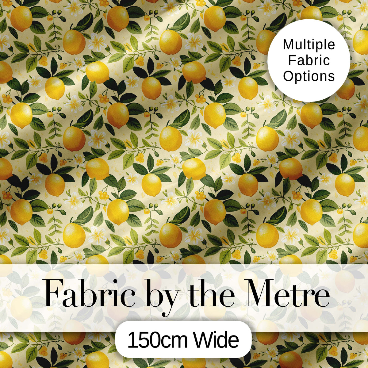 Warm Yellow Lemon Orchard with Flowers and Leaves Seamless Botanical Pattern Digital Print Fabric by the Metre UK Sewing Quilting Textile