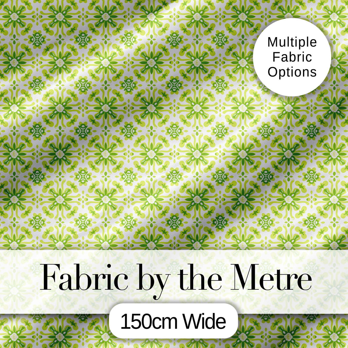 Small Scale Green Floral Geometric Tile Seamless Pattern Digital Print Fabric by the Metre UK Sewing Quilting Textile