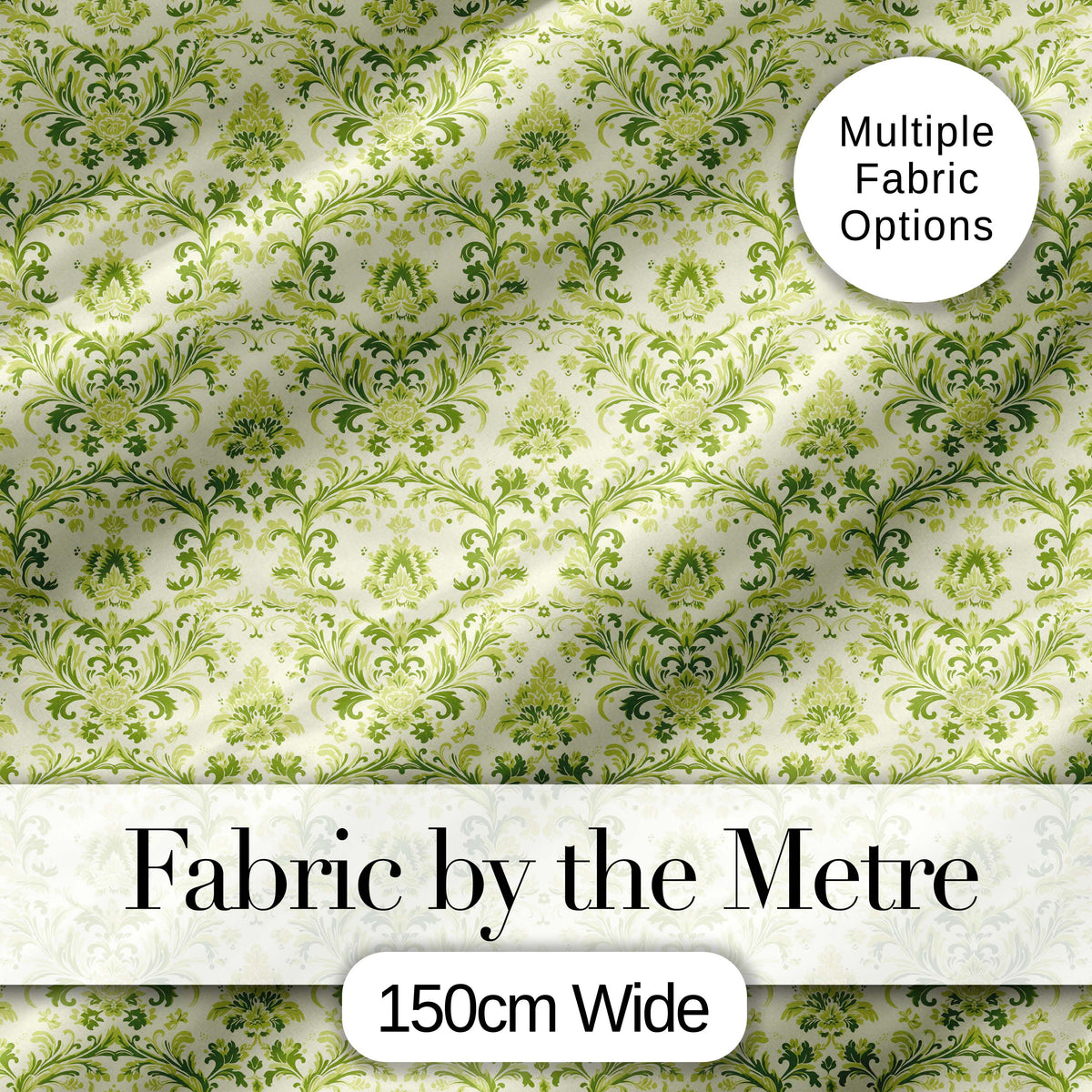 Light Green Vintage Damask Floral Seamless Pattern Digital Print Fabric by the Metre UK Sewing Quilting Textile