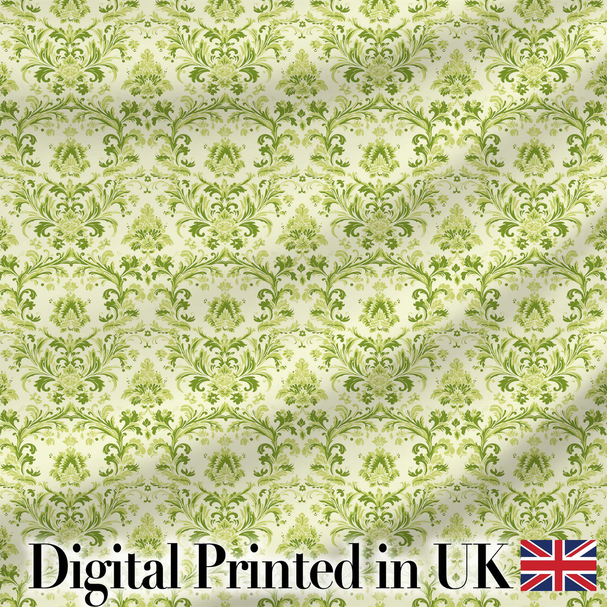 Light Green Vintage Damask Floral Seamless Pattern Digital Print Fabric by the Metre UK Sewing Quilting Textile