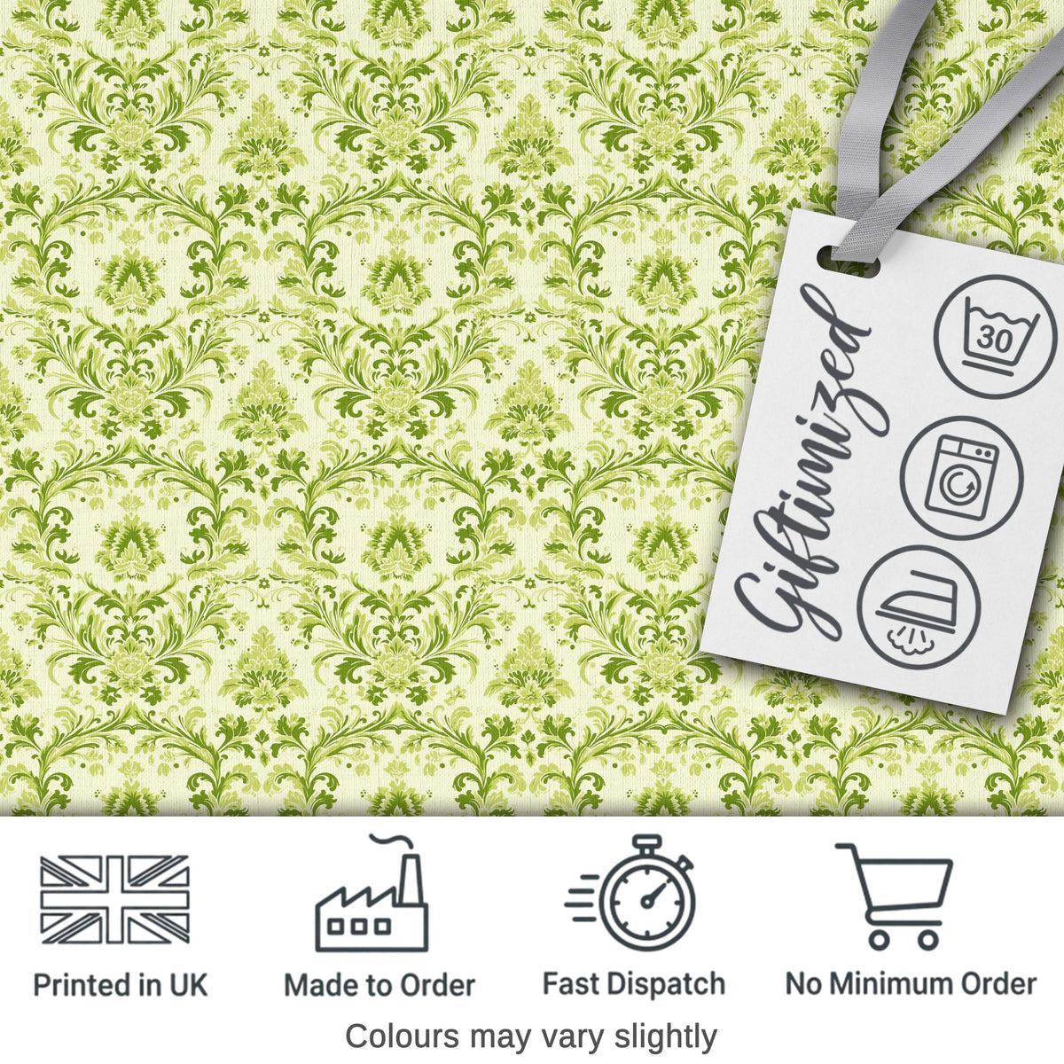 Light Green Vintage Damask Floral Seamless Pattern Digital Print Fabric by the Metre UK Sewing Quilting Textile