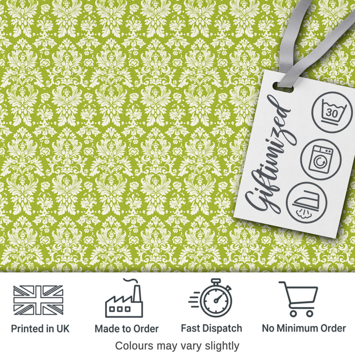 Green and White Traditional Damask Seamless Pattern Digital Print Fabric by the Metre UK Sewing Quilting Textile
