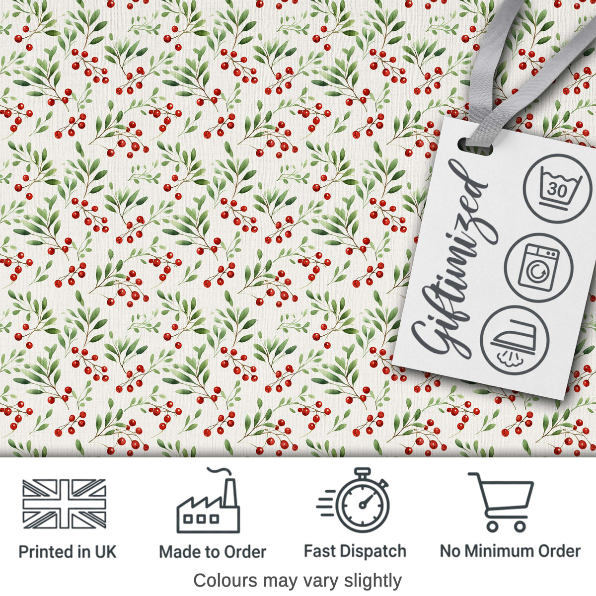 Minimalist Teal Berry Sprigs and White Leaves Seamless Pattern Digital Print Fabric by the Metre UK Sewing Quilting Textile