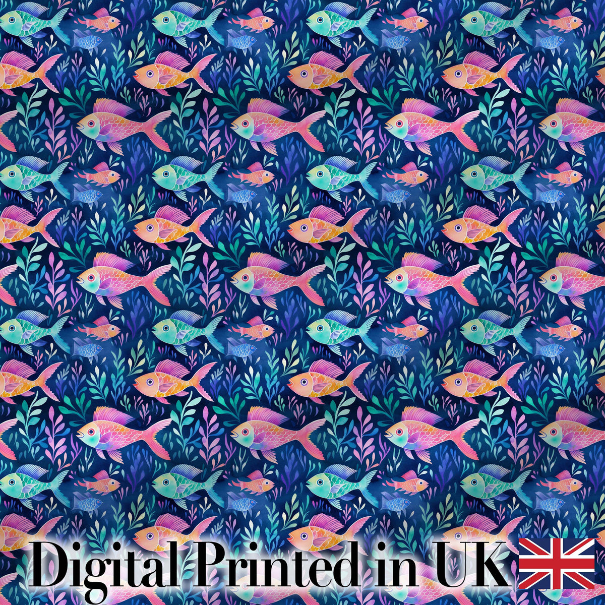 Bright Tropical Fish and Coral Reef Pattern in Vibrant Neon Colours Digital Print Fabric by the Metre UK Sewing Quilting Textile