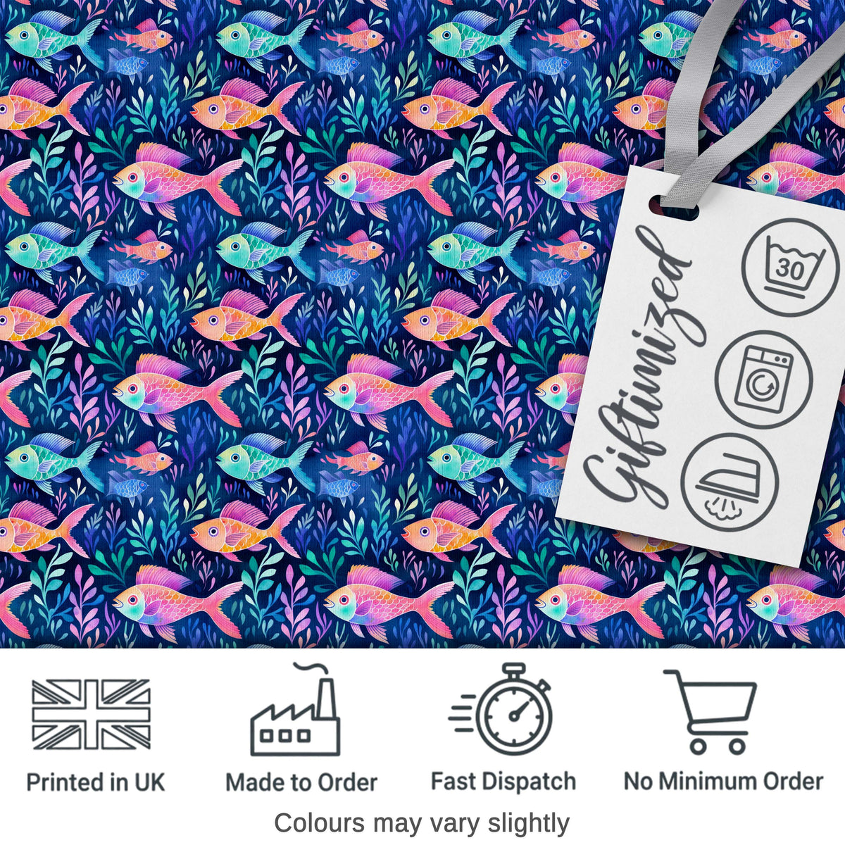 Bright Tropical Fish and Coral Reef Pattern in Vibrant Neon Colours Digital Print Fabric by the Metre UK Sewing Quilting Textile