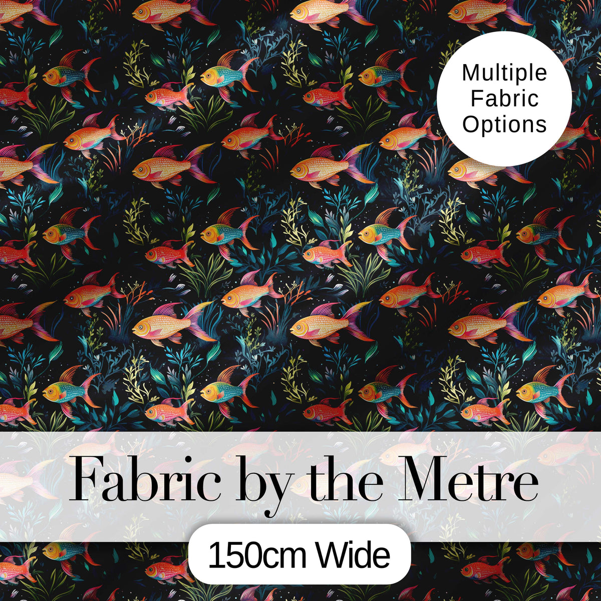 Vibrant Coral Reef Fish Pattern with Detailed Marine Plants on Navy Digital Print Fabric by the Metre UK Sewing Quilting Textile