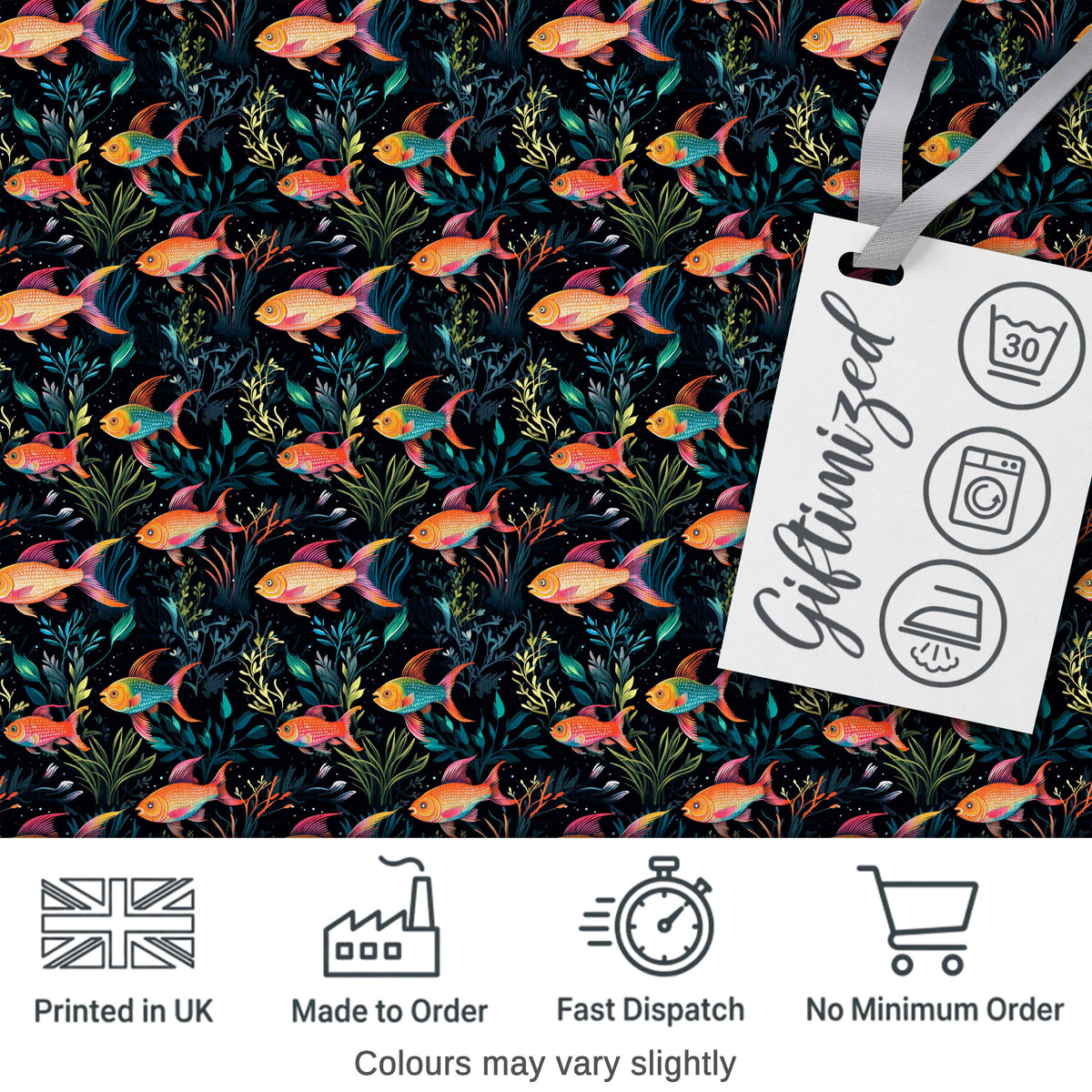 Vibrant Coral Reef Fish Pattern with Detailed Marine Plants on Navy Digital Print Fabric by the Metre UK Sewing Quilting Textile