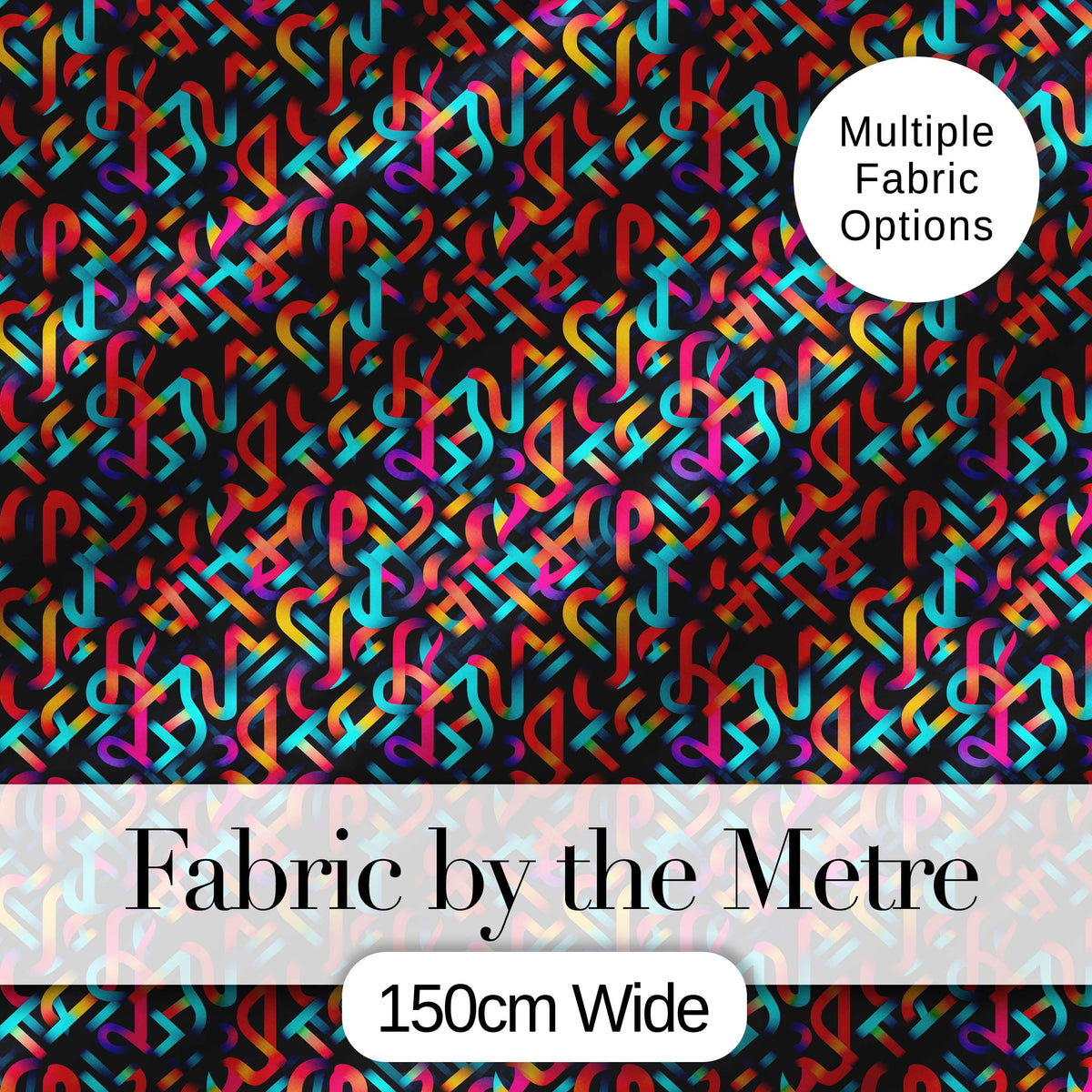 Geometric Neon Interlocking Shapes Pattern on Dark Background Seamless Digital Print Fabric by the Metre UK Sewing Quilting Textile