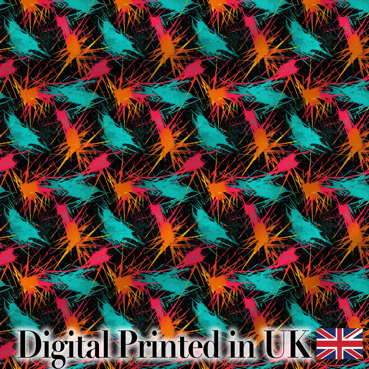 Abstract Paint Splatter Burst Neon Seamless Pattern Digital Print Fabric by the Metre UK Sewing Quilting Textile