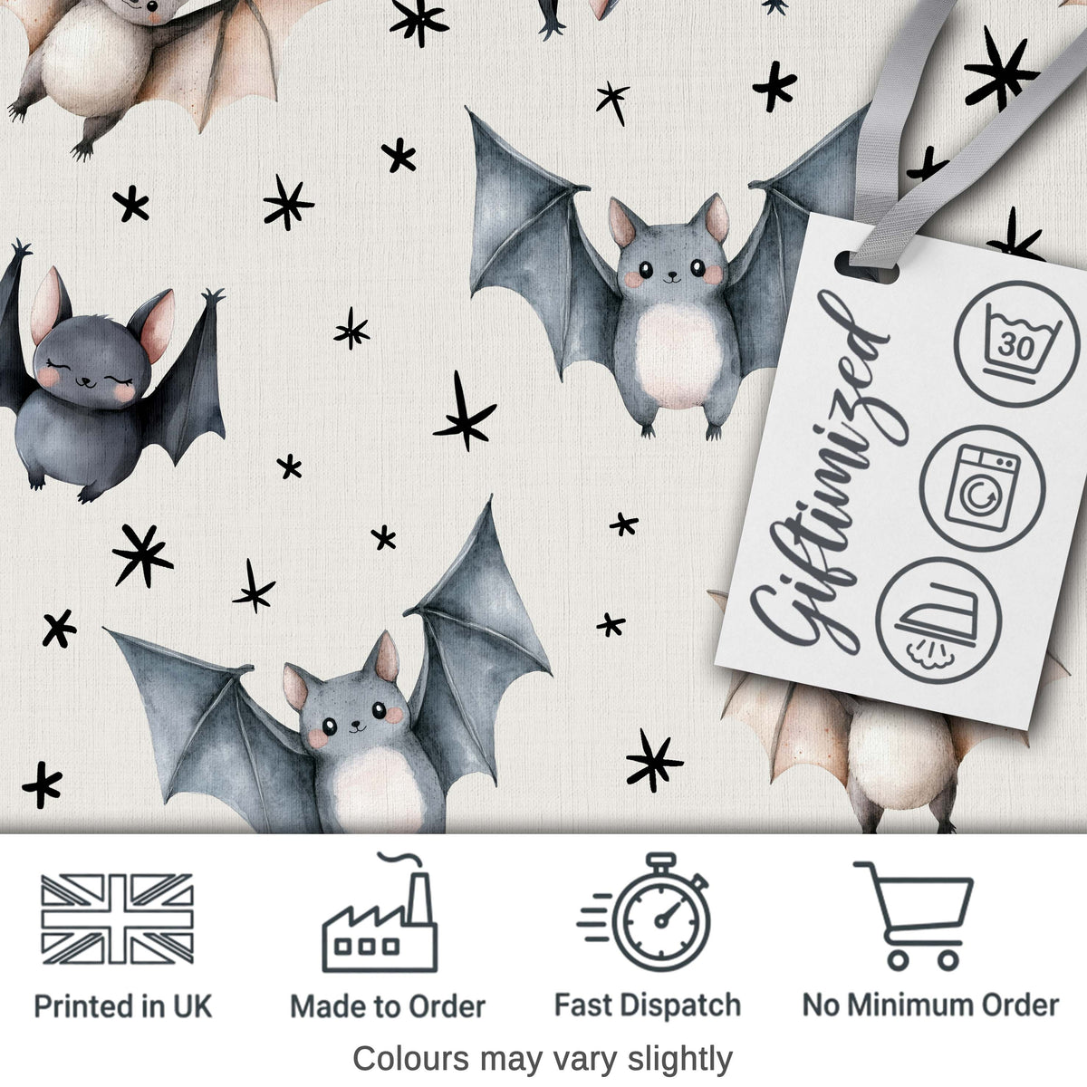 Cute Watercolor Bats and Stars Seamless Pattern Light Neutral Background Digital Print Fabric by the Metre UK Sewing Quilting Textile