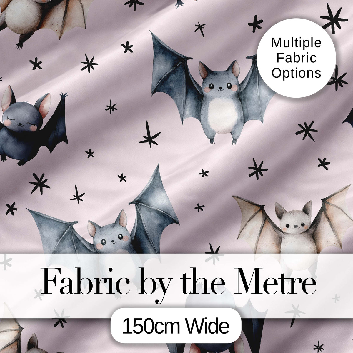 Cute Watercolor Bats and Stars Seamless Pattern Blush Pink Background Digital Print Fabric by the Metre UK Sewing Quilting Textile