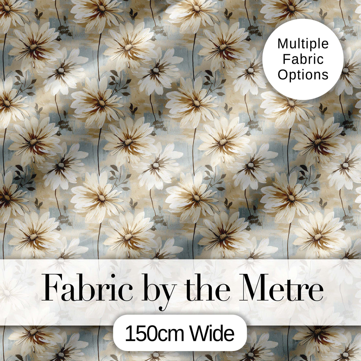 Neutral Daisy Bouquet Pattern on Soft Abstract Background Digital Print Fabric by the Metre UK Sewing Quilting Textile