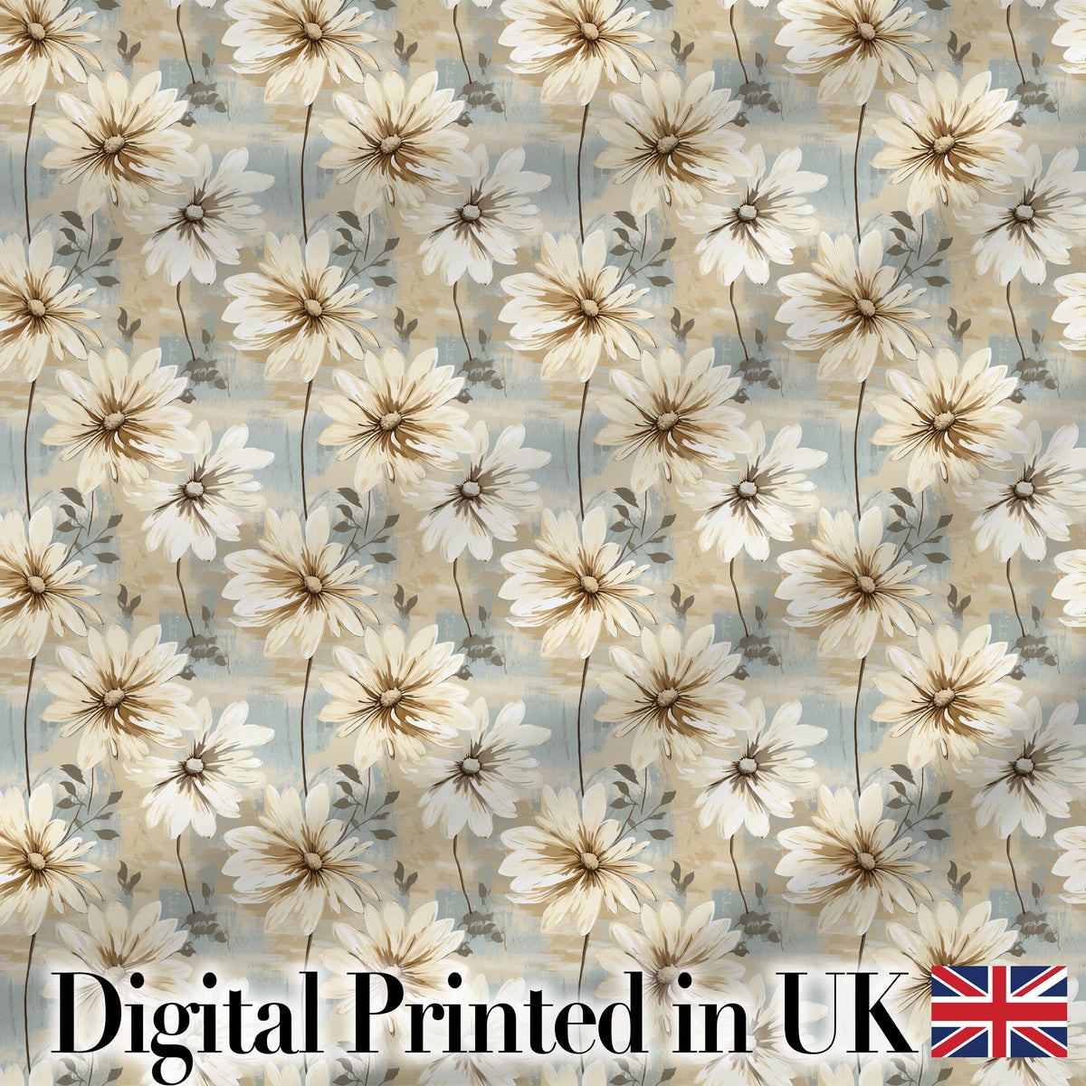 Neutral Daisy Bouquet Pattern on Soft Abstract Background Digital Print Fabric by the Metre UK Sewing Quilting Textile