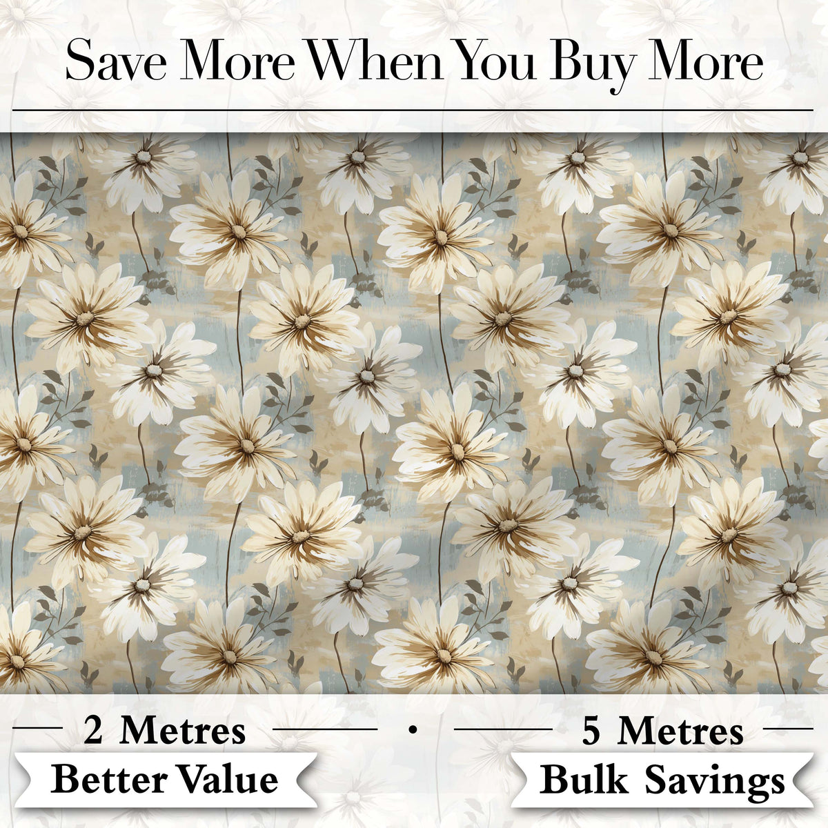 Neutral Daisy Bouquet Pattern on Soft Abstract Background Digital Print Fabric by the Metre UK Sewing Quilting Textile